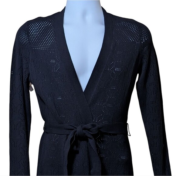 Brooks Brothers cardigan size Small black wool blend belted pointelle tunic - Picture 7 of 7